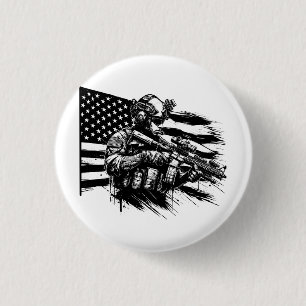 Badge Rond 2,50 Cm Militaire Soldat Américain Drapeau Art Patriotique