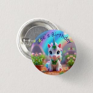 Badge Rond 2,50 Cm Mince bébé licorne et arc-en-ciel, filles annivers