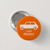 Badge Rond 2,50 Cm Mini Cooper Trading Pin - Blanc sur Orange (Devant & derrière)