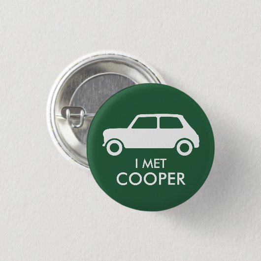 Badge Rond 2,50 Cm Mini Cooper Trading Pin - Blanc sur Vert (Devant & derrière)