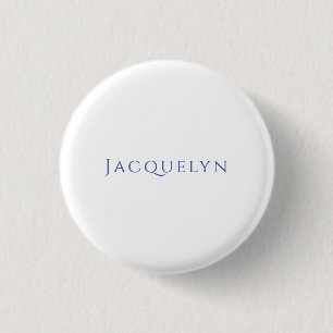 Badge Rond 2,50 Cm Minimaliste Blanc Bleu Élégant Moderne Simple Nom