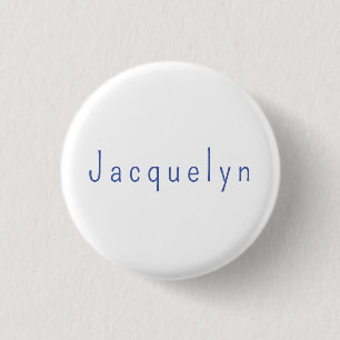 Badge Rond 2,50 Cm Minimaliste Blanc Bleu Plaine Élégant Nom moderne