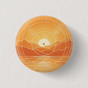 Badge Rond 2,50 Cm Minimaliste Zen Montagne Océan Rétro Coucher de so