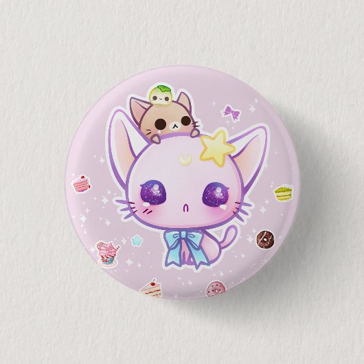 Badge Rond 2,50 Cm Minou d'étoile de Kawaii avec les gâteaux mignons (Devant)