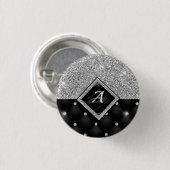 Badge Rond 2,50 Cm Minuscule cristal argent noir monogramme diamant é (Devant & derrière)