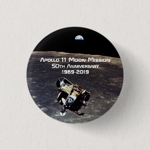 Badge Rond 2,50 Cm Mission historique Apollo 11 Moon 50e anniversaire