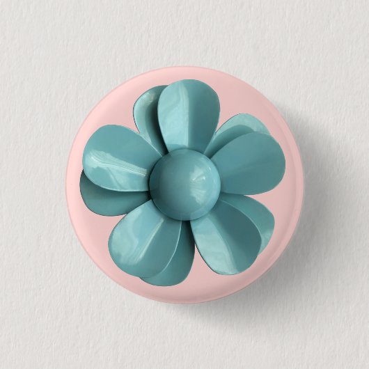 Badge Rond 2,50 Cm MOD Pale Blue Daisy Flower Mariage été printemps (Devant)