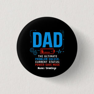 Badge Rond 2,50 Cm Mode Économie d'Énergie Bleu pour Papa Technophile