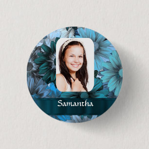 Badge Rond 2,50 Cm Modèle photo floral bleu