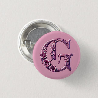 Badge Rond 2,50 Cm Modern Metallic Rosemaling Letter G, Pink/Purple