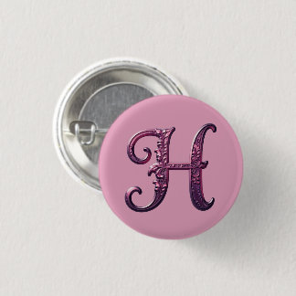 Badge Rond 2,50 Cm Modern Metallic Rosemaling Letter H, Pink/Purple