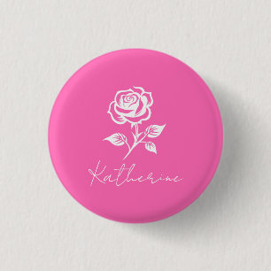 Badge Rond 2,50 Cm Moderne Élégant Rose Chaud Et Rose Nom Personnalis