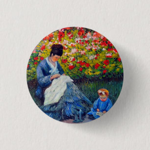 Badge Rond 2,50 Cm Monet mère et enfant dans le jardin