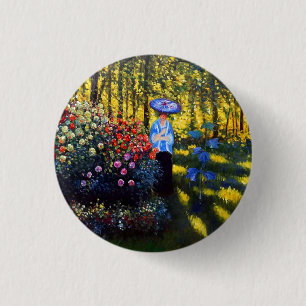 Badge Rond 2,50 Cm Monet Woman avec un parasol dans le jardin