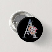 Badge Rond 2,50 Cm Monogram A Floral Bleus (Devant & derrière)