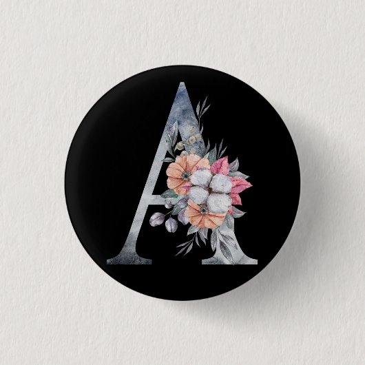 Badge Rond 2,50 Cm Monogram A Floral Bleus (Devant)