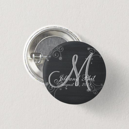 Badge Rond 2,50 Cm Monogramme 3d Rustique Chalkboard (Devant & derrière)
