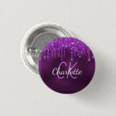 Badge Rond 2,50 Cm Monogramme au nom de gouttes de paillettes violett (Devant & derrière)