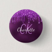 Badge Rond 2,50 Cm Monogramme au nom de gouttes de paillettes violett (Devant)