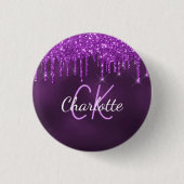 Badge Rond 2,50 Cm Monogramme au nom de paillettes violettes qui coul (Devant)