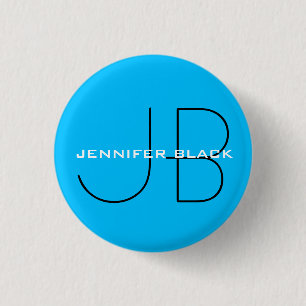 Badge Rond 2,50 Cm Monogramme Capri bleu minimaliste Nom moderne
