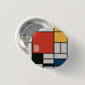 Badge Rond 2,50 Cm Monogramme Carré De Stijl Inspiré (Devant & derrière)