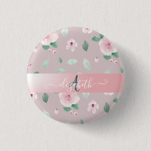 Badge Rond 2,50 Cm Monogramme Chic Fleurs Aquarelles