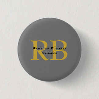 Badge Rond 2,50 Cm Monogramme couleur or gris moderne Ajouter un nom 