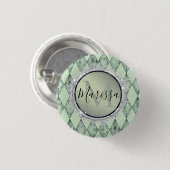 Badge Rond 2,50 Cm Monogramme d'arlequin chic à la menthe verte (Devant & derrière)
