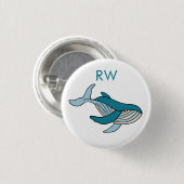 Badge Rond 2,50 Cm Monogramme de baleine bleue (Devant & derrière)