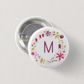 Badge Rond 2,50 Cm Monogramme de fleurs d'aquarelle moderne (Devant & derrière)