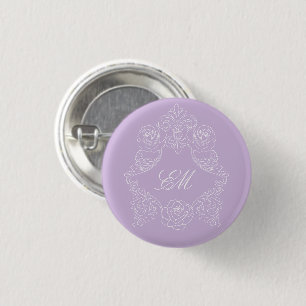 Badge Rond 2,50 Cm Monogramme de mariage à crête victorienne lavande