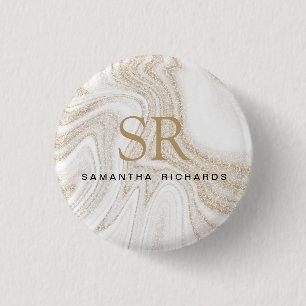Badge Rond 2,50 Cm Monogramme de parties scintillant d'or en marbre b