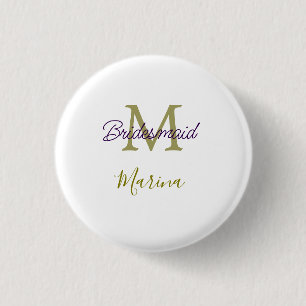 Badge Rond 2,50 Cm Monogramme de tribu de mariée simple en or pour la