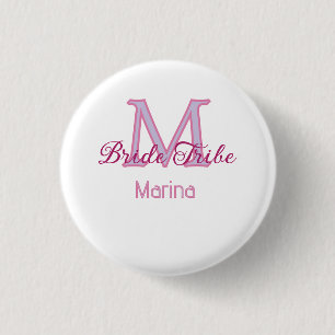Badge Rond 2,50 Cm Monogramme de tribu de mariée simple mini rouge po
