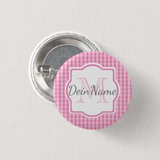 Badge Rond 2,50 Cm Monogramme Dein Nom rosa kariert (Devant & derrière)