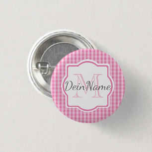 Badge Rond 2,50 Cm Monogramme Dein Nom rosa kariert