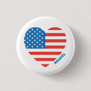 Badge Rond 2,50 Cm Monogramme Drapeau américain USA Fête du 4 juillet