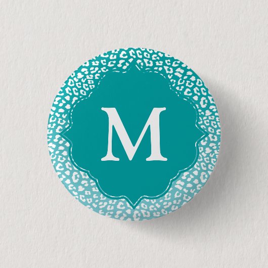Badge Rond 2,50 Cm Monogramme Empreinte de léopard Turquoise (Devant)