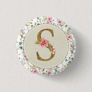 Badge Rond 2,50 Cm Monogramme floral personnalisé, de A à Z