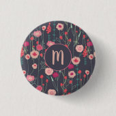Badge Rond 2,50 Cm Monogramme Floral rose noire (Devant)
