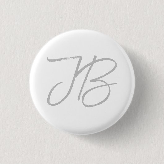 Badge Rond 2,50 Cm Monogramme Gris Blanc Clou Calligraphie Script (Devant)