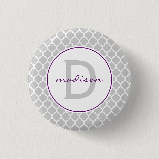 Badge Rond 2,50 Cm Monogramme gris de Quatrefoil (Devant)