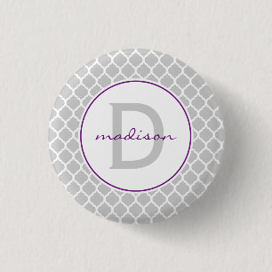 Badge Rond 2,50 Cm Monogramme gris de Quatrefoil