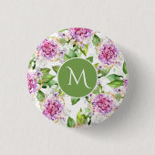 Badge Rond 2,50 Cm Monogramme Joli violet vert Aquarelle Florale (Devant)