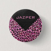 Badge Rond 2,50 Cm Monogramme Leopard noir et rose chaud (Devant)