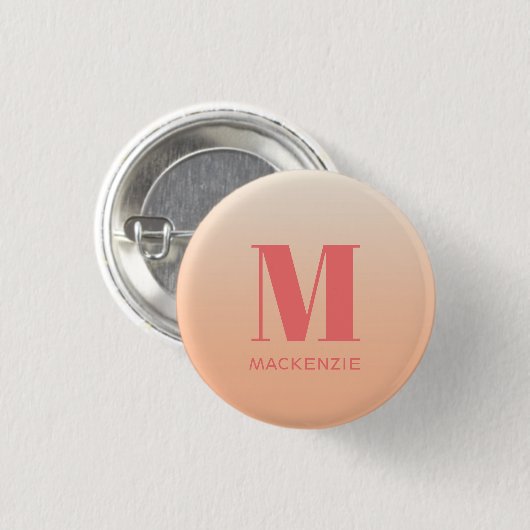 Badge Rond 2,50 Cm Monogramme moderne Nom initial Peach Gradient (Devant & derrière)