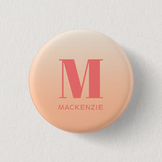 Badge Rond 2,50 Cm Monogramme moderne Nom initial Peach Gradient (Devant)