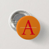 Badge Rond 2,50 Cm Monogramme moderne tendance orange rouge (Devant & derrière)