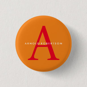 Badge Rond 2,50 Cm Monogramme moderne tendance orange rouge